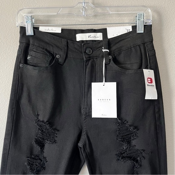 KanCan NEW High Rise Distressed Skinny Jeans Black Size 7/27 KC603BK - Picture 2 of 10
